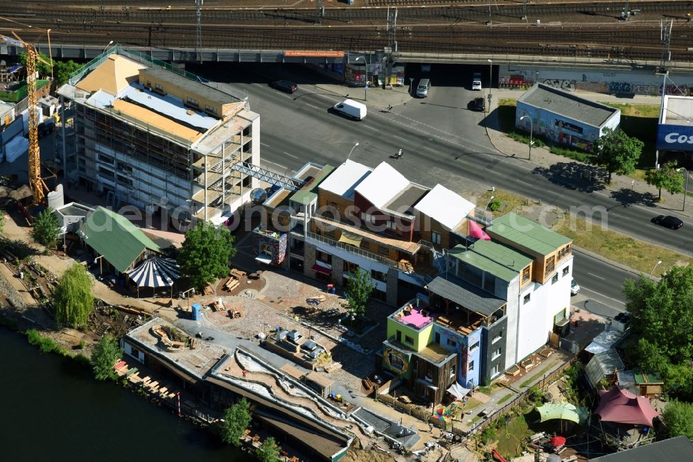 Berlin from above - Construction site to build a new multi-family residential complex on Holzmarktstrasse in Berlin, Germany