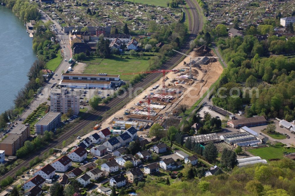 Grenzach-Wyhlen from the bird's eye view: Construction site to build a new multi-family residential complex in Grenzach-Wyhlen in the state Baden-Wuerttemberg, Germany