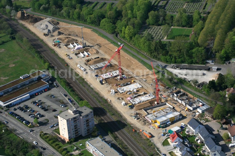 Aerial image Grenzach-Wyhlen - Construction site to build a new multi-family residential complex in Grenzach-Wyhlen in the state Baden-Wuerttemberg, Germany