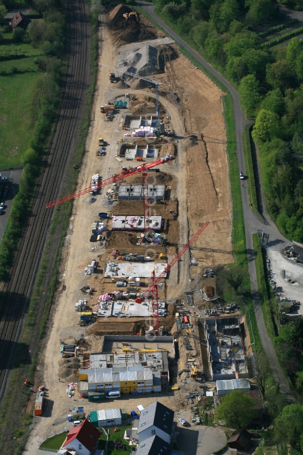 Aerial photograph Grenzach-Wyhlen - Construction site to build a new multi-family residential complex in Grenzach-Wyhlen in the state Baden-Wuerttemberg, Germany