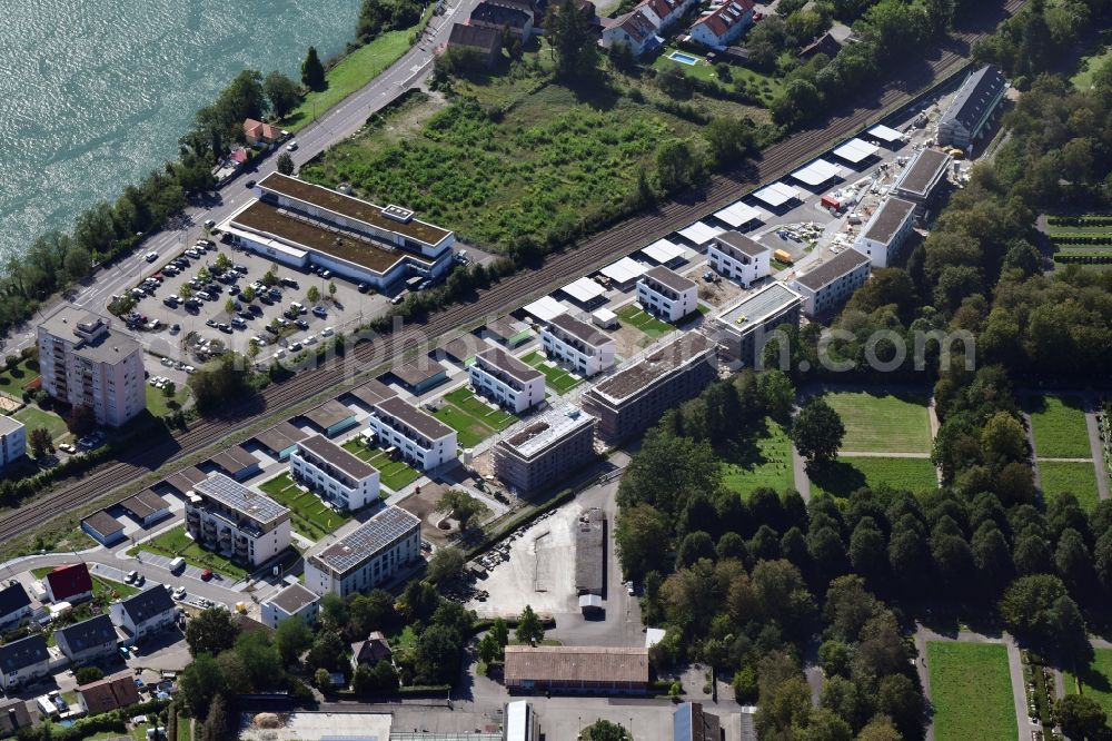 Aerial image Grenzach-Wyhlen - Construction site to build a new multi-family residential complex in Grenzach-Wyhlen in the state Baden-Wuerttemberg, Germany