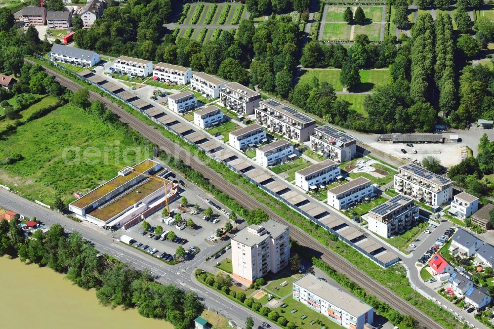 Aerial image Grenzach-Wyhlen - Construction site to build a new multi-family residential complex in Grenzach-Wyhlen in the state Baden-Wuerttemberg, Germany