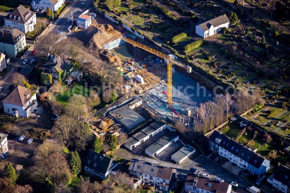 Aerial photograph Hattingen - Construction site to build a new multi-family residential complex Hoerstken's Gaerten on Bredenscheider Strasse in Hattingen in the state North Rhine-Westphalia, Germany