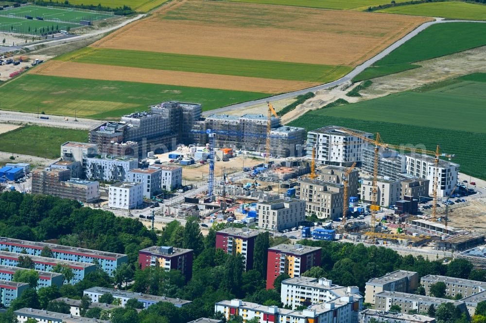 München from above - Construction site to build a new multi-family residential complex Hoerweg - Aubinger Allee - Christel-Sembach-Krone-Strasse in the district Aubing in Munich in the state Bavaria, Germany