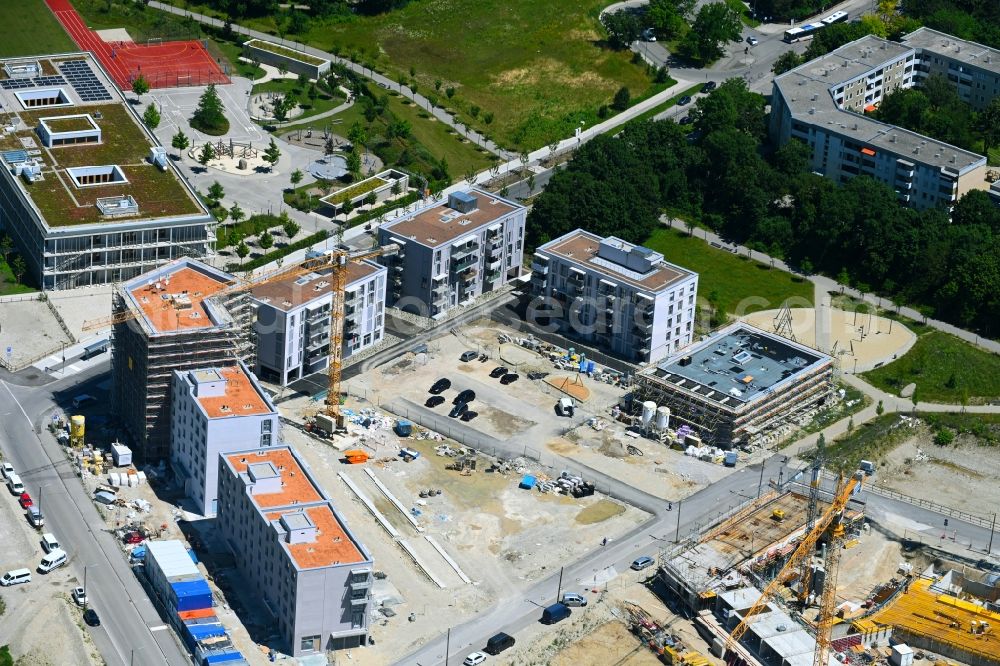 München from above - Construction site to build a new multi-family residential complex Hoerweg - Aubinger Allee - Christel-Sembach-Krone-Strasse in the district Aubing in Munich in the state Bavaria, Germany