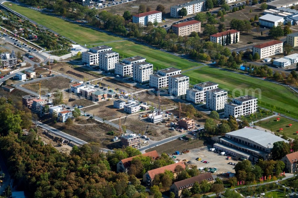 Würzburg from the bird's eye view: Construction site to build a new multi-family residential complex Am Hubland in the district Frauenland in Wuerzburg in the state Bavaria, Germany