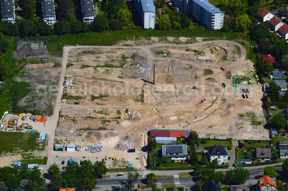 Berlin from above - Construction site to build a new multi-family residential complex HUGOS of Bonava Deutschland GmbH on Britzer Strasse in the district Mariendorf in Berlin, Germany