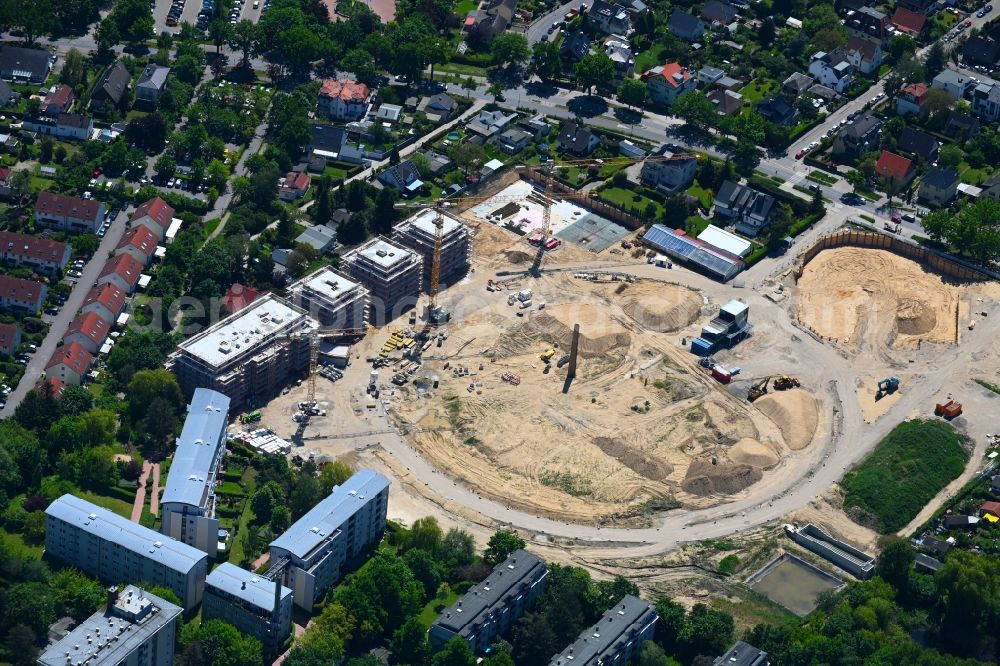 Aerial photograph Berlin - Construction site to build a new multi-family residential complex HUGOS of Bonava Deutschland GmbH on Britzer Strasse in the district Mariendorf in Berlin, Germany