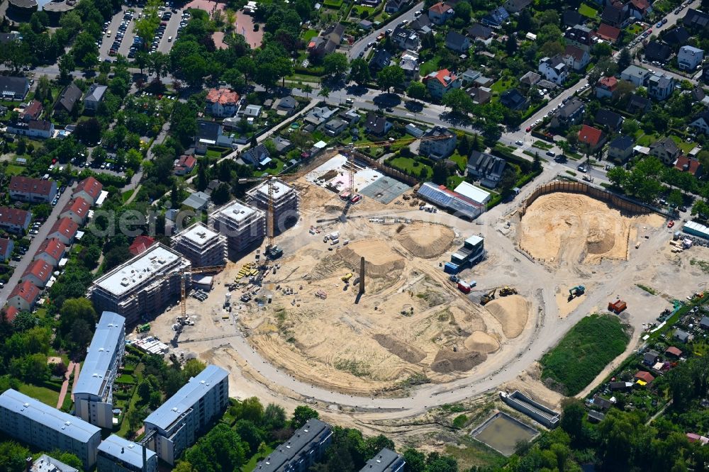 Berlin from above - Construction site to build a new multi-family residential complex HUGOS of Bonava Deutschland GmbH on Britzer Strasse in the district Mariendorf in Berlin, Germany