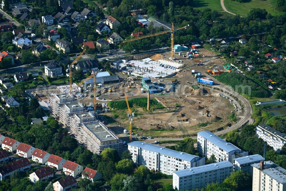 Aerial image Berlin - Construction site to build a new multi-family residential complex HUGOS of Bonava Deutschland GmbH on Britzer Strasse in the district Mariendorf in Berlin, Germany