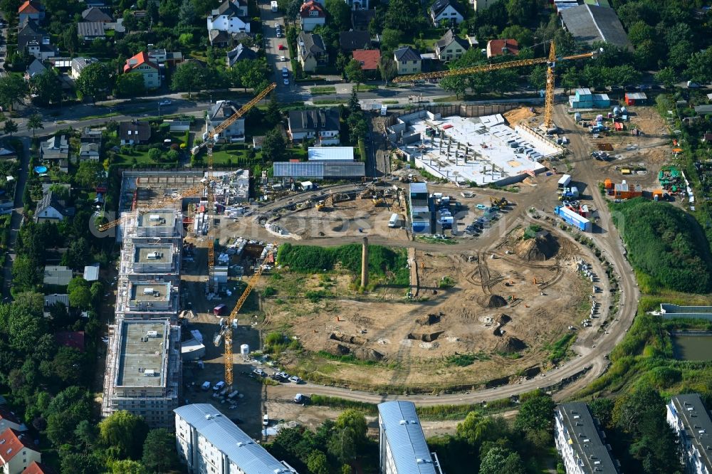 Aerial photograph Berlin - Construction site to build a new multi-family residential complex HUGOS of Bonava Deutschland GmbH on Britzer Strasse in the district Mariendorf in Berlin, Germany