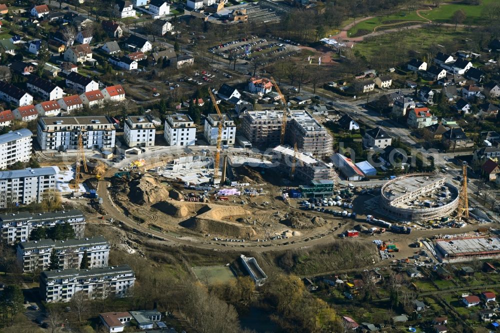 Aerial photograph Berlin - Construction site to build a new multi-family residential complex HUGOS of Bonava Deutschland GmbH on Britzer Strasse in the district Mariendorf in Berlin, Germany