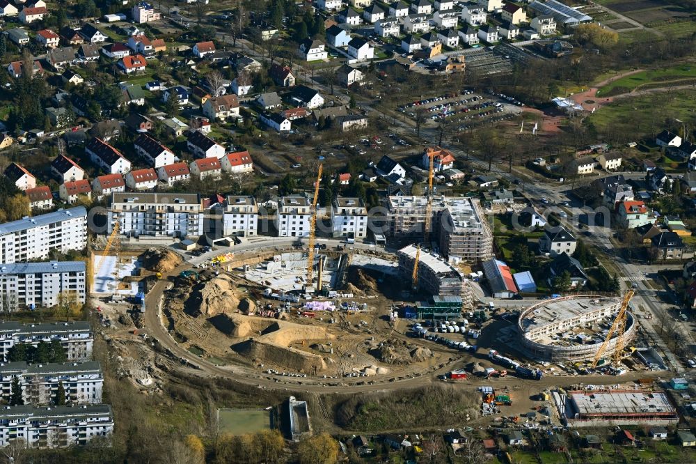 Berlin from above - Construction site to build a new multi-family residential complex HUGOS of Bonava Deutschland GmbH on Britzer Strasse in the district Mariendorf in Berlin, Germany