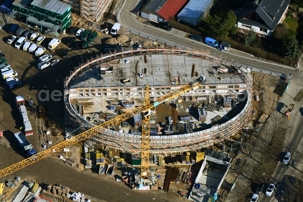 Berlin from above - Construction site to build a new multi-family residential complex HUGOS of Bonava Deutschland GmbH on Britzer Strasse in the district Mariendorf in Berlin, Germany