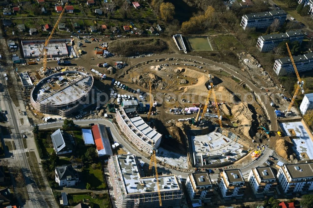 Berlin from above - Construction site to build a new multi-family residential complex HUGOS of Bonava Deutschland GmbH on Britzer Strasse in the district Mariendorf in Berlin, Germany