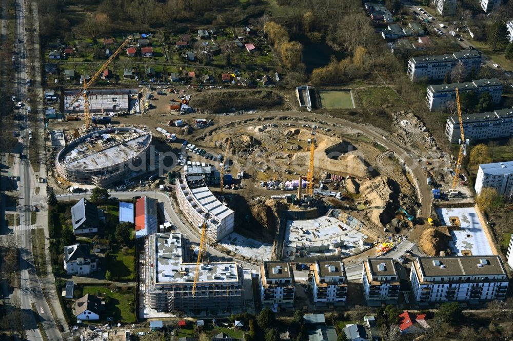 Aerial photograph Berlin - Construction site to build a new multi-family residential complex HUGOS of Bonava Deutschland GmbH on Britzer Strasse in the district Mariendorf in Berlin, Germany