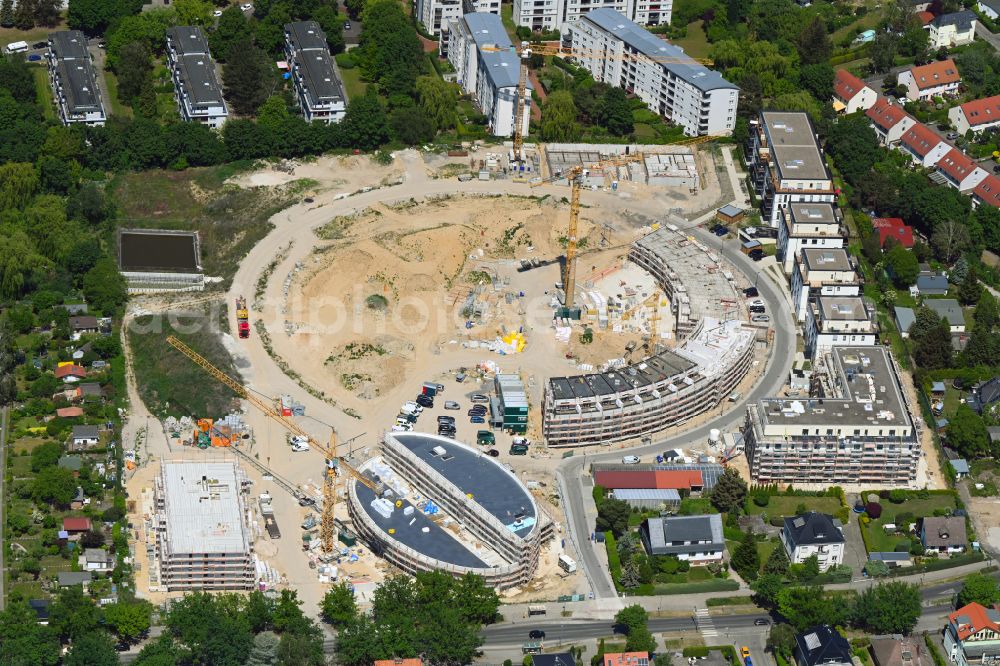 Aerial image Berlin - Construction site to build a new multi-family residential complex HUGOS of Bonava Deutschland GmbH on Britzer Strasse in the district Mariendorf in Berlin, Germany