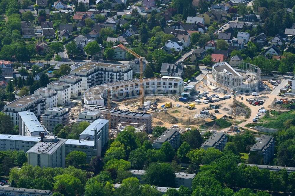 Aerial image Berlin - Construction site to build a new multi-family residential complex HUGOS of Bonava Deutschland GmbH on Britzer Strasse in the district Mariendorf in Berlin, Germany