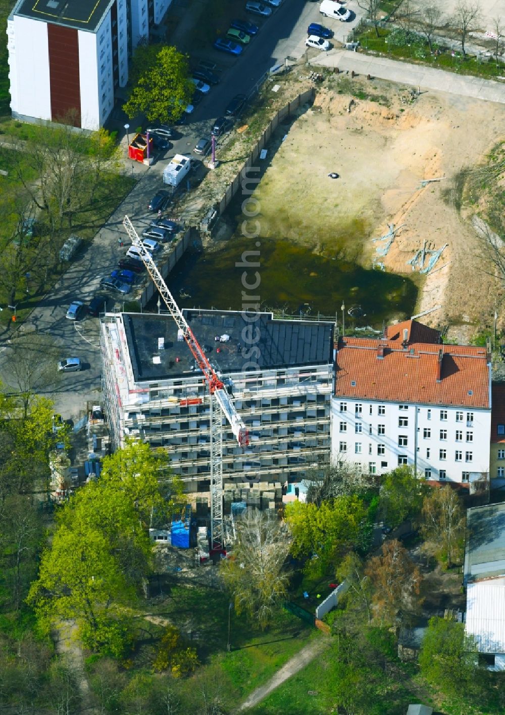 Aerial photograph Berlin - Construction site to build a new multi-family residential complex of C&P IMMOBILIEN AG on Alfred-Kowalke-Strasse in the district Lichtenberg in Berlin, Germany