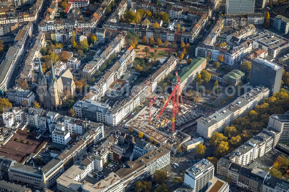 Düsseldorf from above - Construction site to build a new multi-family residential complex of PANDION AG on Klosterstrasse - Oststrasse - Immermannstrasse in Duesseldorf in the state North Rhine-Westphalia, Germany