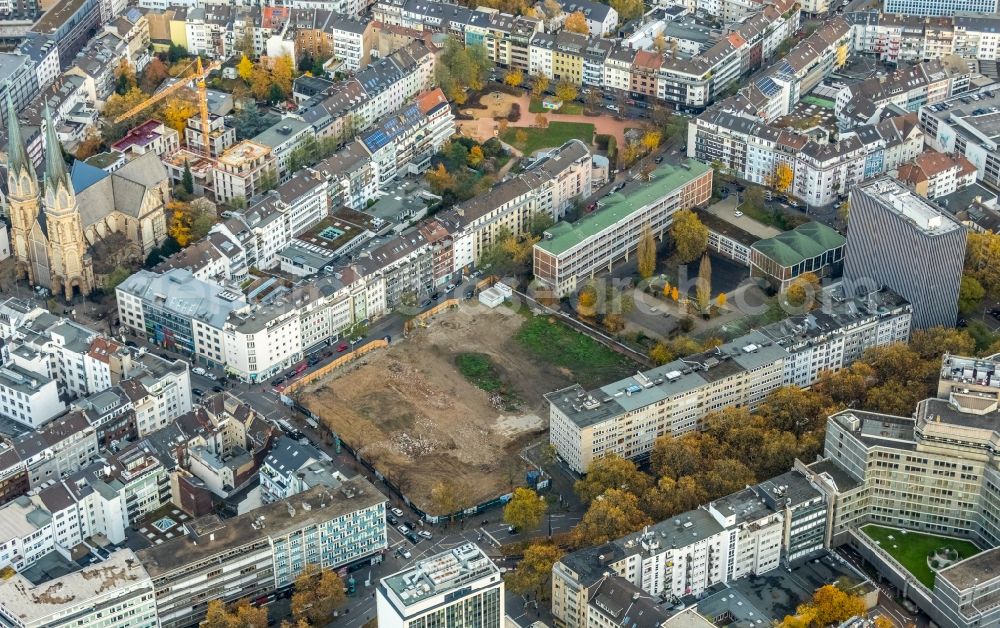 Düsseldorf from above - Construction site to build a new multi-family residential complex of PANDION AG on Klosterstrasse - Oststrasse - Immermannstrasse in Duesseldorf in the state North Rhine-Westphalia, Germany