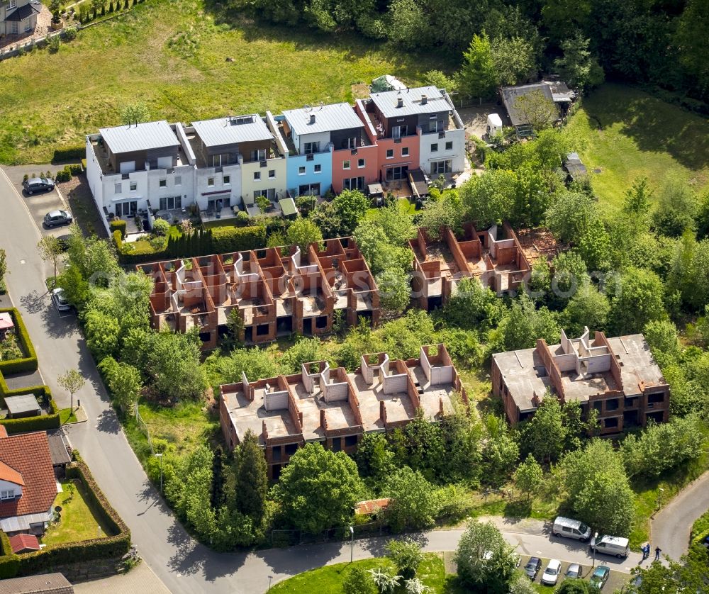 Moosfelde, Arnsberg from above - Construction site to build a new multi-family residential complex Insolvency unfinished buildings in Arnsberg in the state North Rhine-Westphalia