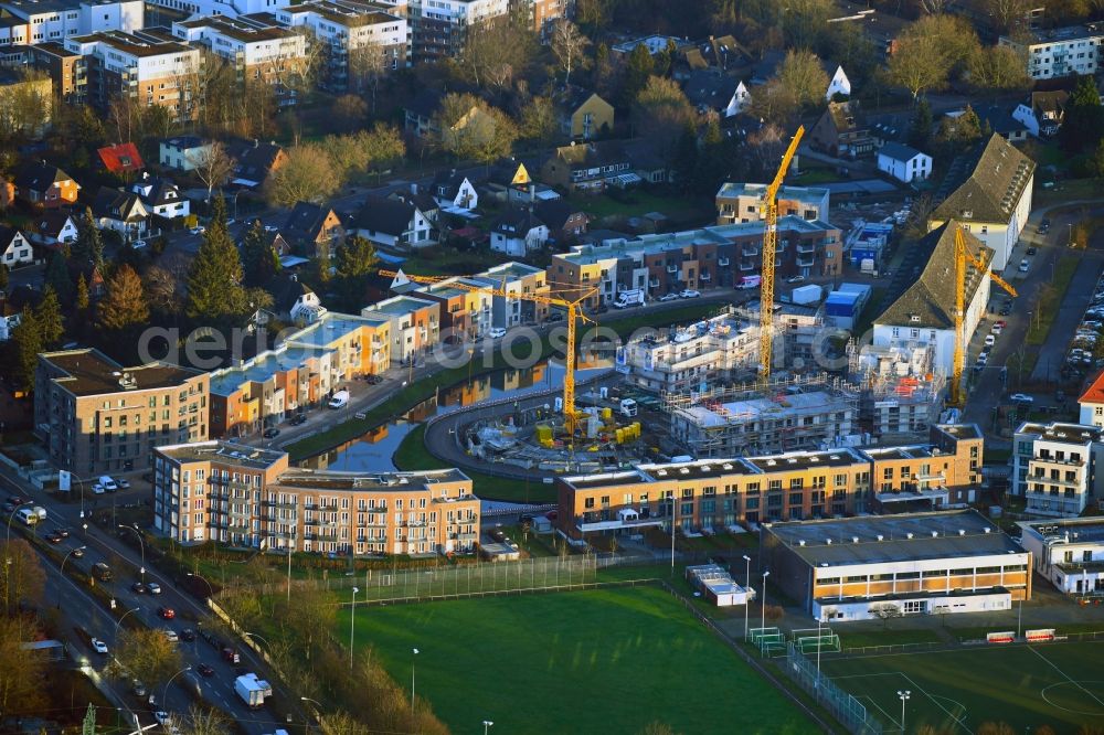 Aerial image Hamburg - Construction site to build a new multi-family residential complex Jenfelder Au on Kuehnbachring in the district Jenfeld in Hamburg, Germany