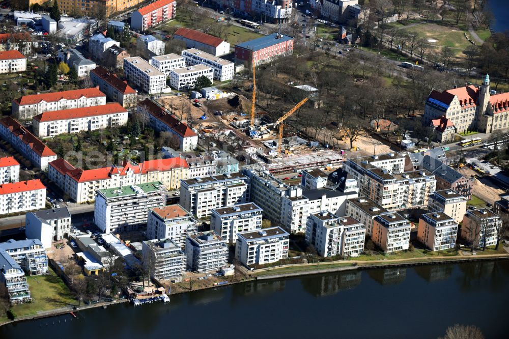 Berlin from above - Construction site to build a new multi-family residential complex Joachimstrasse corner Lindenstrasse in the district Koepenick in Berlin