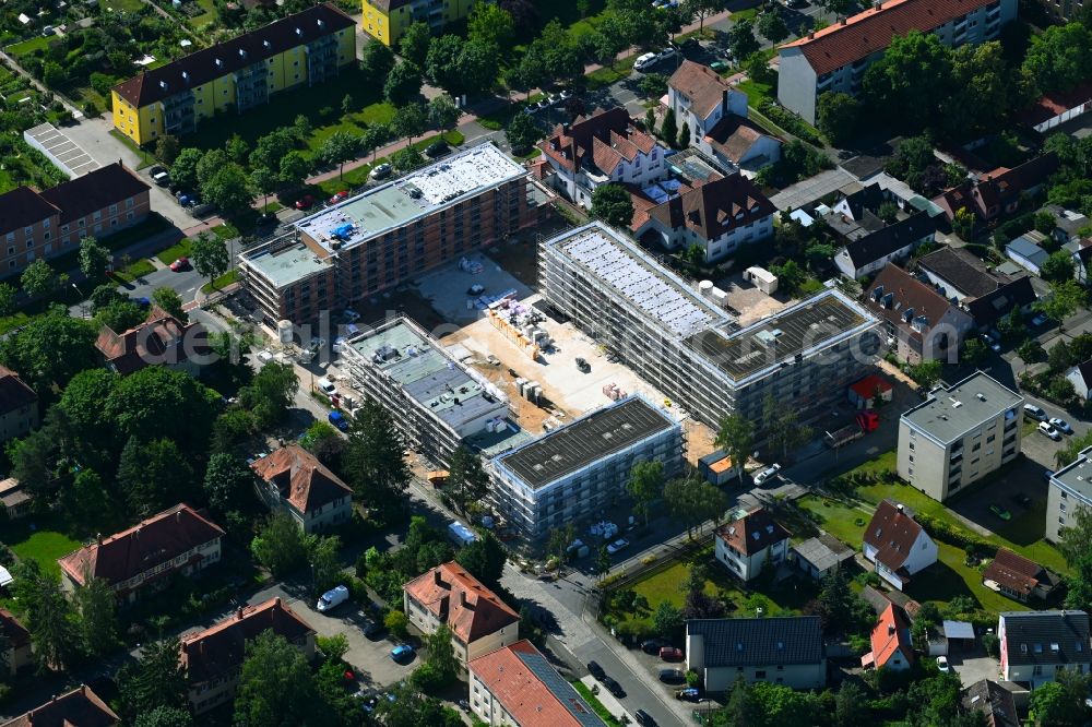 Aerial photograph Erlangen - Construction site to build a new multi-family residential complex Johann-Juergen-Strasse, Mainstrasse and Aeusserer Brucker Strasse in the district Bruck in Erlangen in the state Bavaria, Germany