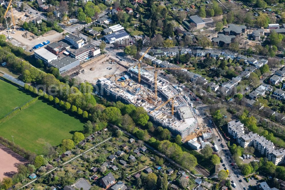 Hamburg from the bird's eye view: Construction site to build a new multi-family residential complex Julius-Vossler-Siedlung in the district Stellingen in Hamburg, Germany