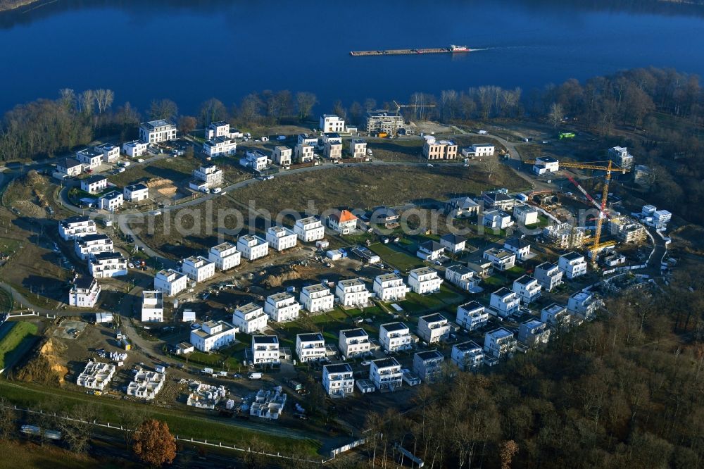 Potsdam from above - Construction site to build a new multi-family residential complex on Lake Jungfernsee in Potsdam in the state Brandenburg, Germany