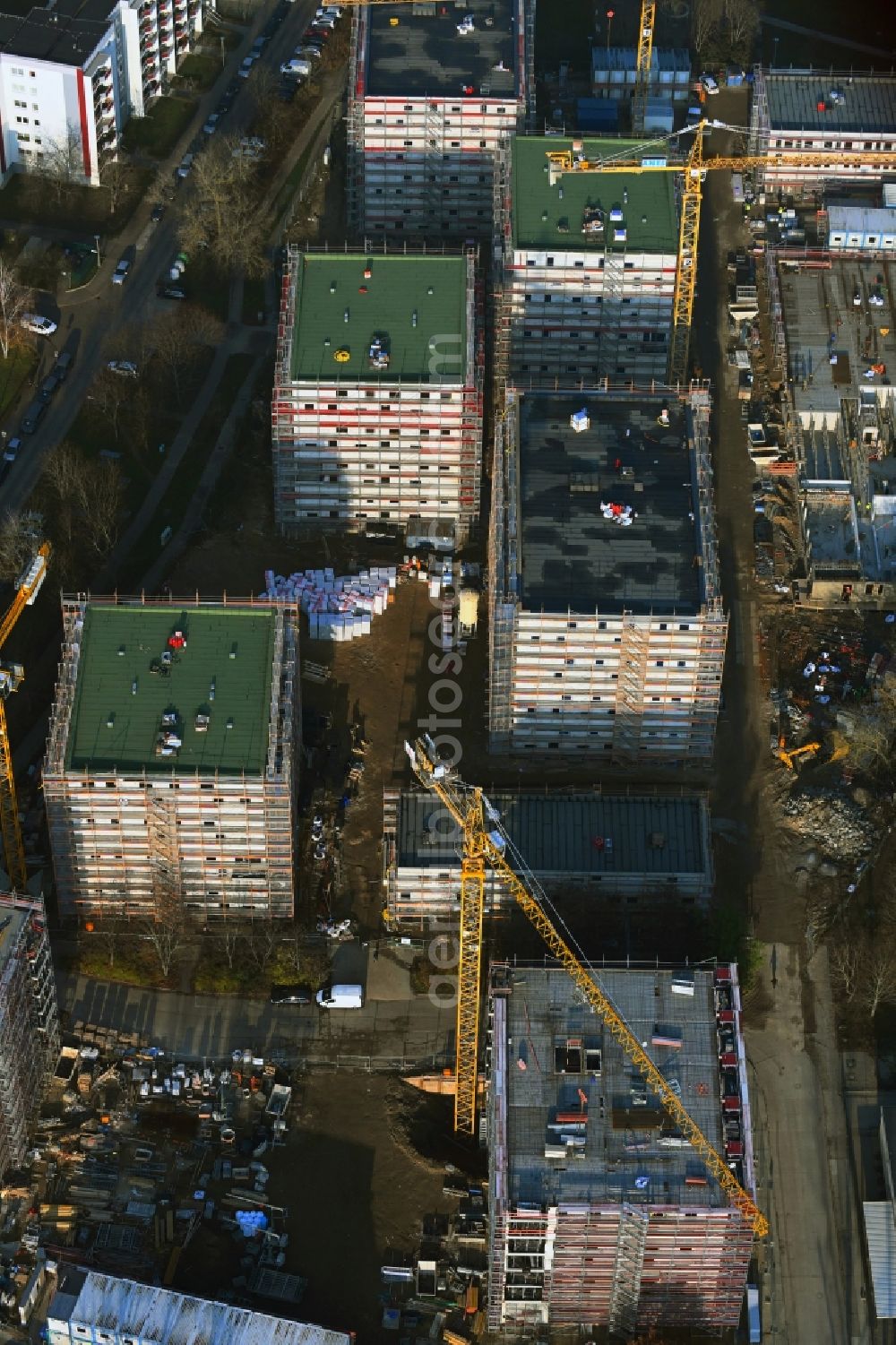 Aerial image Berlin - Construction site to build a new multi-family residential complex on Karl-Holtz-Strasse in the district Marzahn in Berlin, Germany