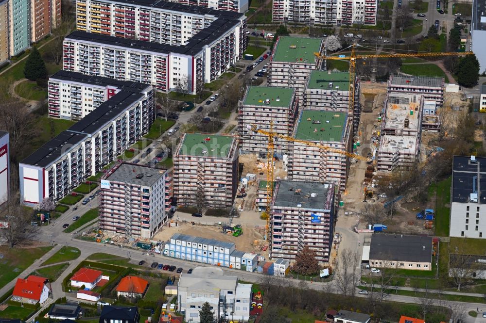 Berlin from above - Construction site to build a new multi-family residential complex on Karl-Holtz-Strasse in the district Marzahn in Berlin, Germany