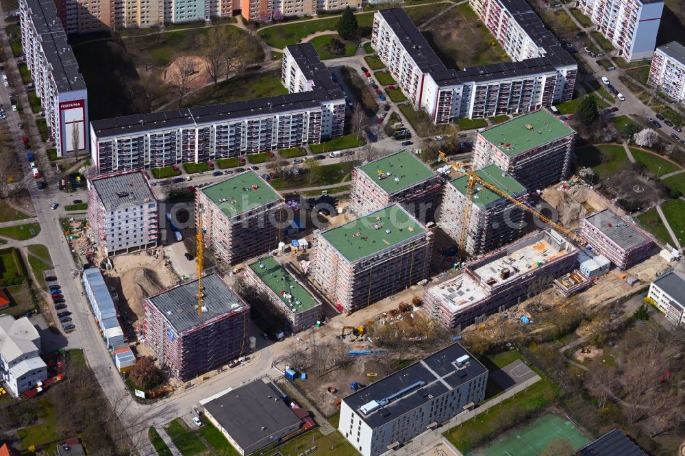 Aerial image Berlin - Construction site to build a new multi-family residential complex on Karl-Holtz-Strasse in the district Marzahn in Berlin, Germany