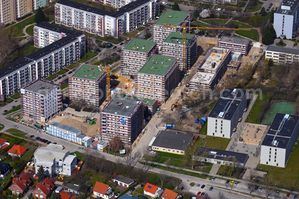 Aerial image Berlin - Construction site to build a new multi-family residential complex on Karl-Holtz-Strasse in the district Marzahn in Berlin, Germany