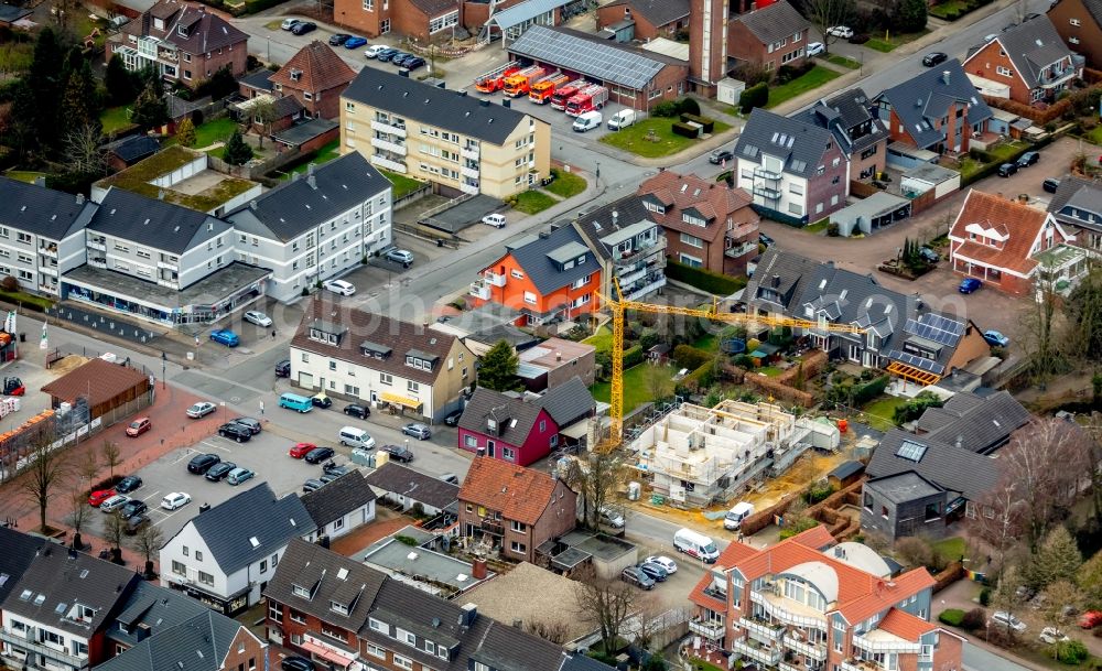 Aerial photograph Bottrop - Construction site to build a new multi-family residential complex on Kirchstrasse in Bottrop in the state North Rhine-Westphalia, Germany