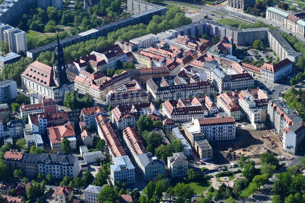 Aerial image Dresden - Construction site to build a new multi-family residential complex Koenigshoefe on Theresienstrasse in Dresden in the state Saxony, Germany