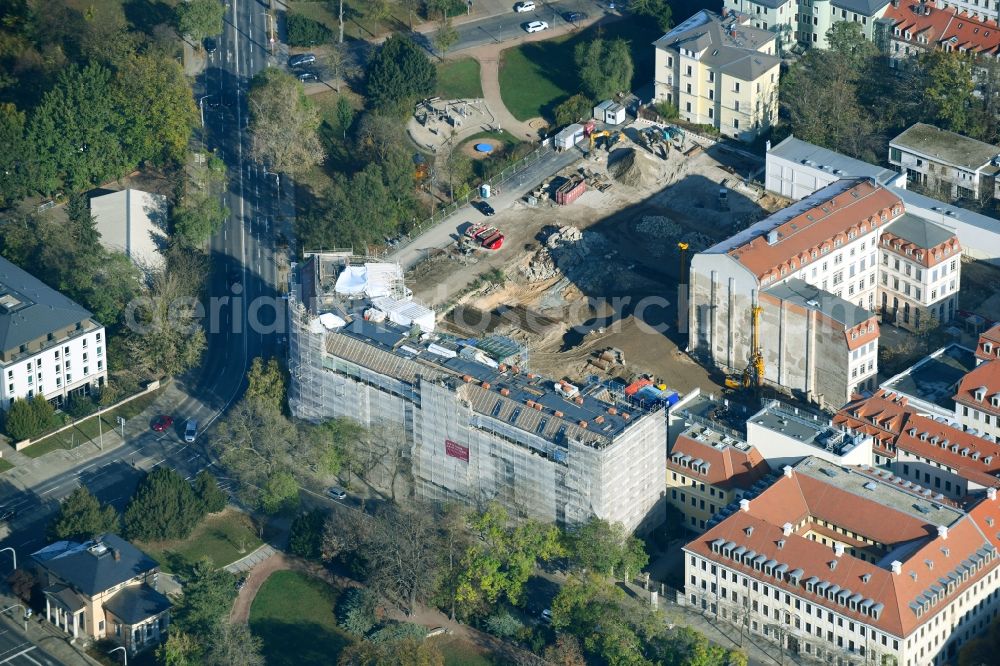 Aerial image Dresden - Construction site to build a new multi-family residential complex Koenigshoefe on Theresienstrasse in Dresden in the state Saxony, Germany