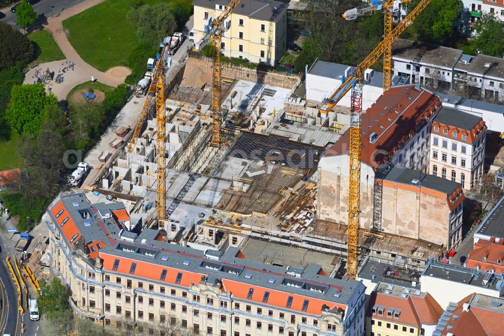 Aerial image Dresden - Construction site to build a new multi-family residential complex Koenigshoefe on street Theresienstrasse in the district Innere Neustadt in Dresden in the state Saxony, Germany