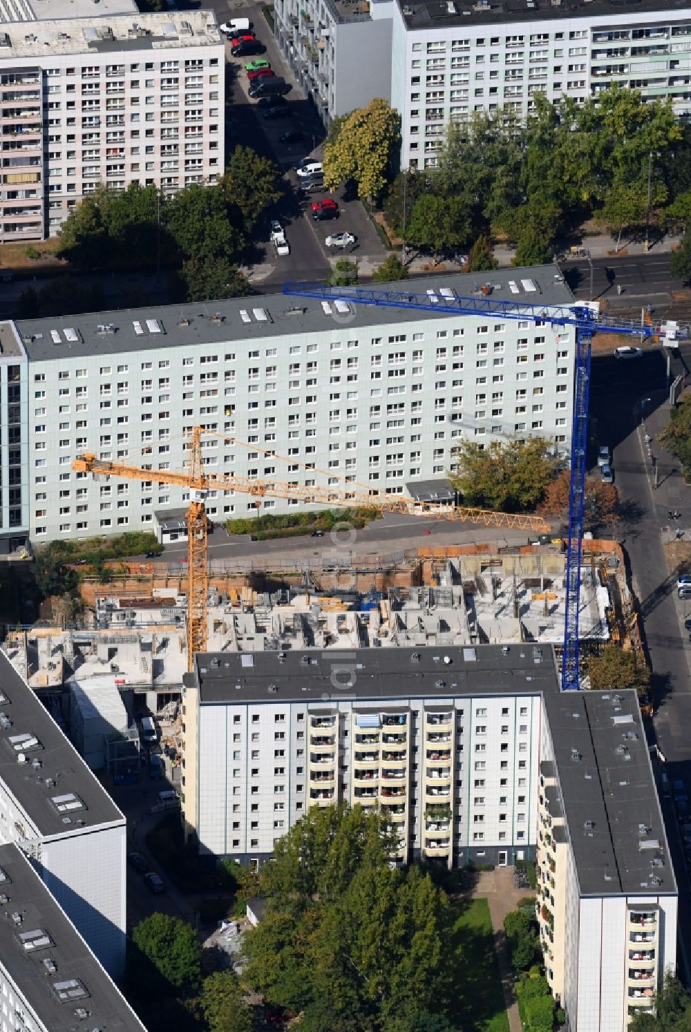 Berlin from above - Construction site to build a new multi-family residential complex Koenigstadt Quartier on Alexanderplatz on Pauline-Staegemann-Strasse in Berlin, Germany