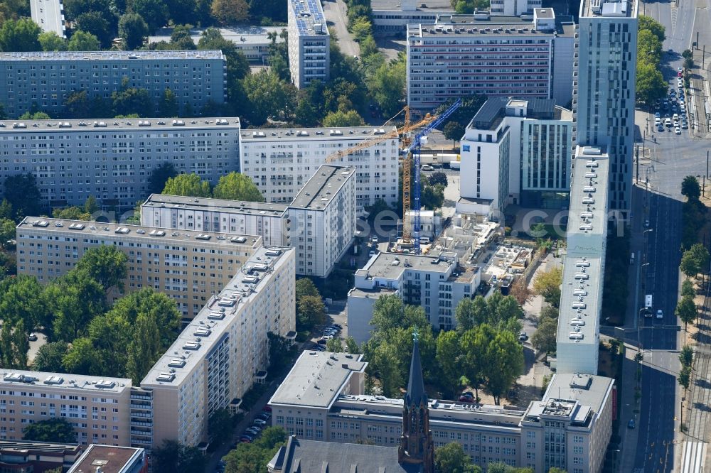 Berlin from above - Construction site to build a new multi-family residential complex Koenigstadt Quartier on Alexanderplatz on Pauline-Staegemann-Strasse in Berlin, Germany