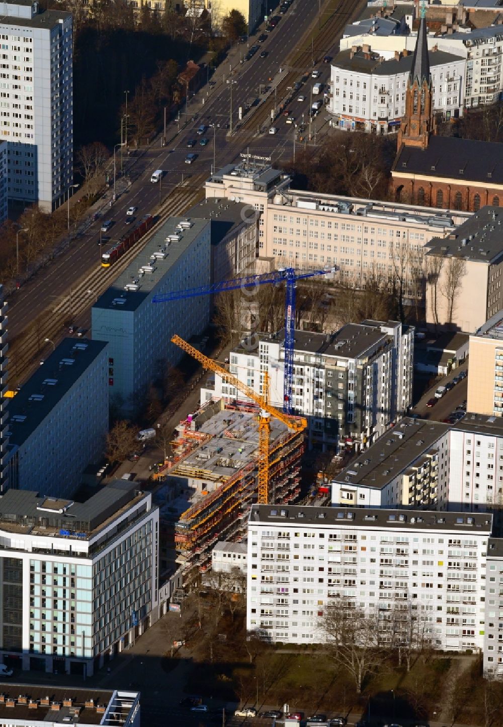 Aerial photograph Berlin - Construction site to build a new multi-family residential complex Koenigstadt Quartier on Alexanderplatz on Pauline-Staegemann-Strasse in Berlin, Germany