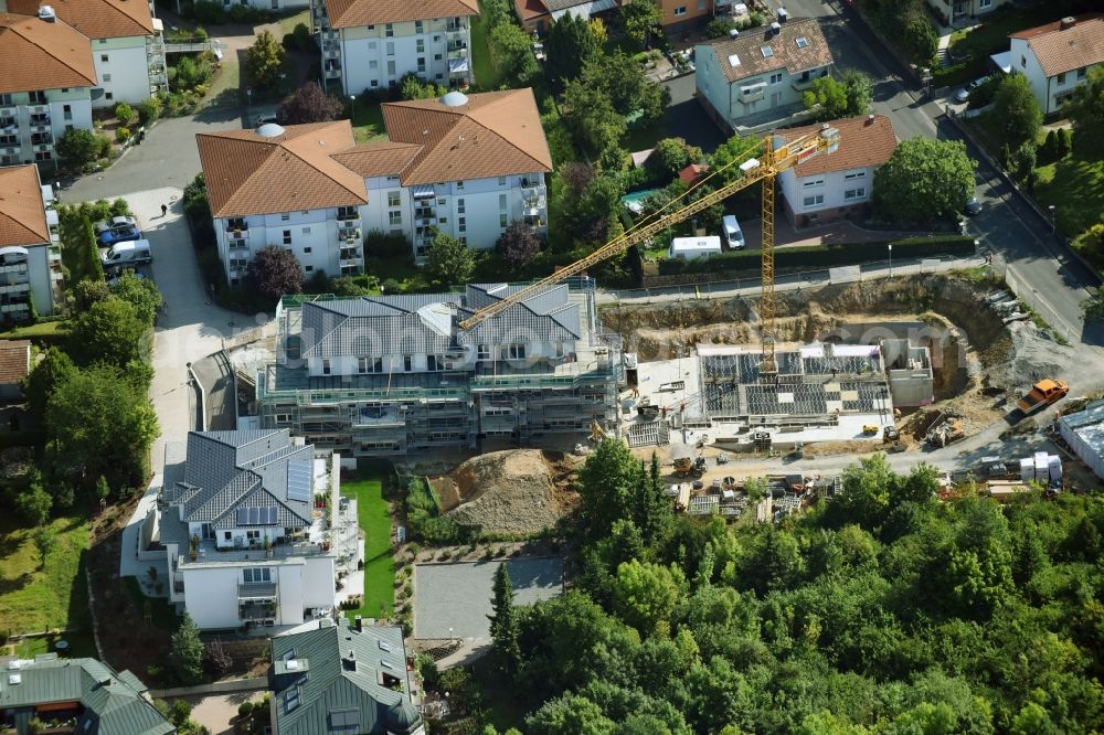 Bad Kissingen from above - Construction site to build a new multi-family residential complex Kolpingstrasse in the district Winkels in Bad Kissingen in the state Bavaria, Germany