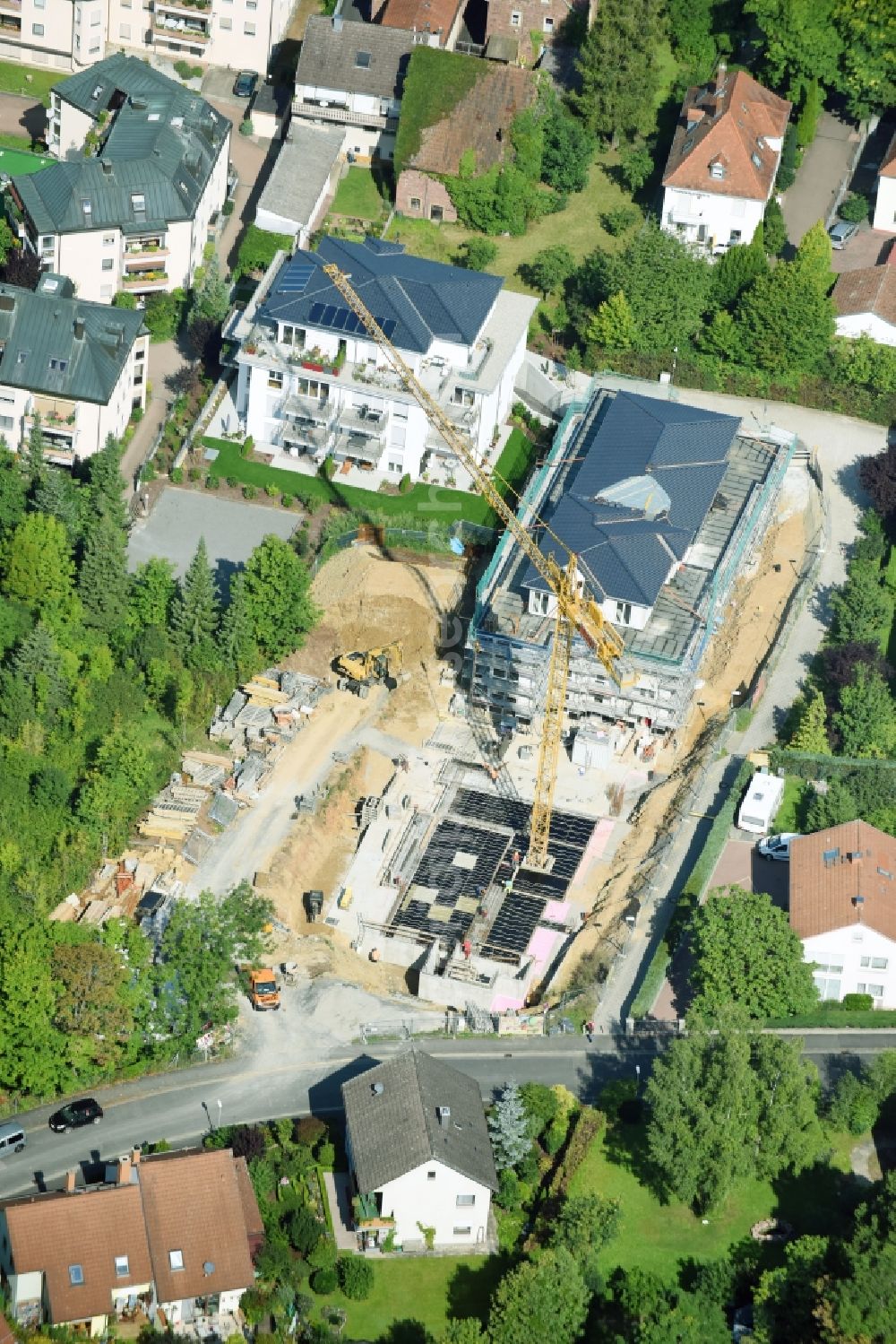 Bad Kissingen from the bird's eye view: Construction site to build a new multi-family residential complex Kolpingstrasse in the district Winkels in Bad Kissingen in the state Bavaria, Germany