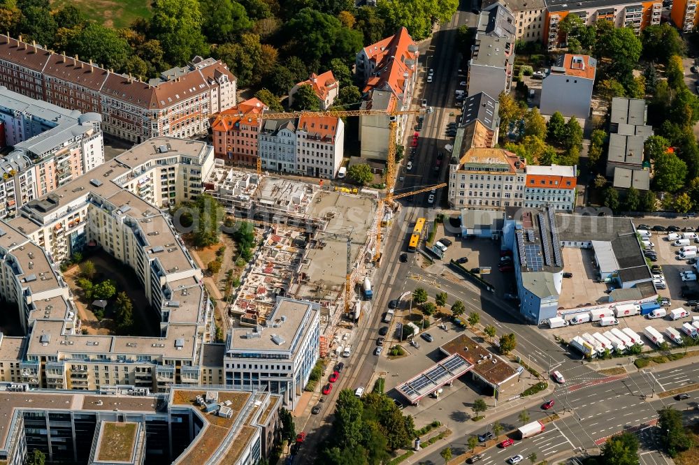 Aerial image Leipzig - Construction site to build a new multi-family residential complex Konstantinum on Kohlgartenstrasse - Konstantinstrasse in Leipzig in the state Saxony, Germany