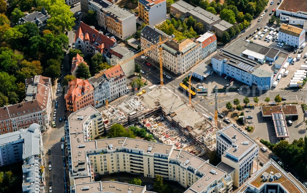 Leipzig from above - Construction site to build a new multi-family residential complex Konstantinum on Kohlgartenstrasse - Konstantinstrasse in Leipzig in the state Saxony, Germany