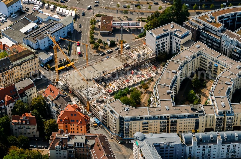 Aerial image Leipzig - Construction site to build a new multi-family residential complex Konstantinum on Kohlgartenstrasse - Konstantinstrasse in Leipzig in the state Saxony, Germany