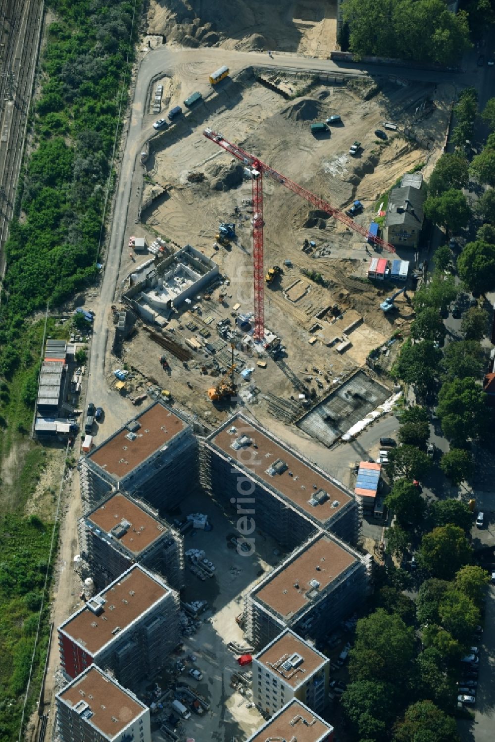 Aerial image Berlin - Construction site to build a new multi-family residential complex Kruppstrasse - Lehrter Strasse in Berlin