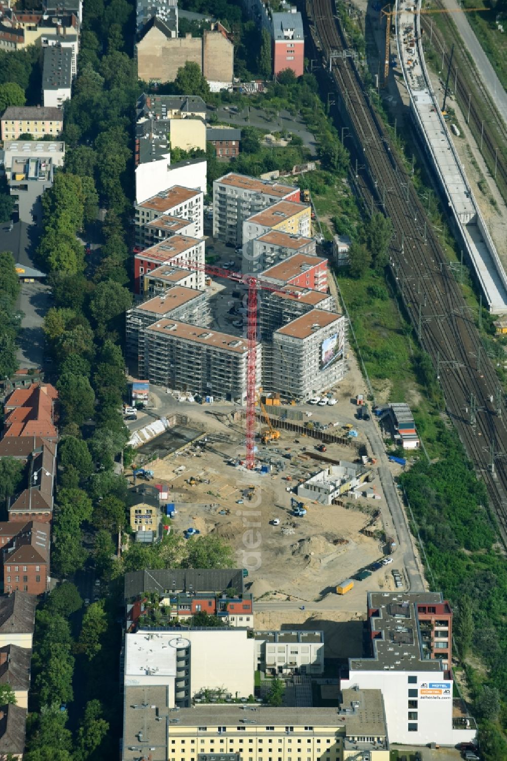 Aerial image Berlin - Construction site to build a new multi-family residential complex Kruppstrasse - Lehrter Strasse in Berlin