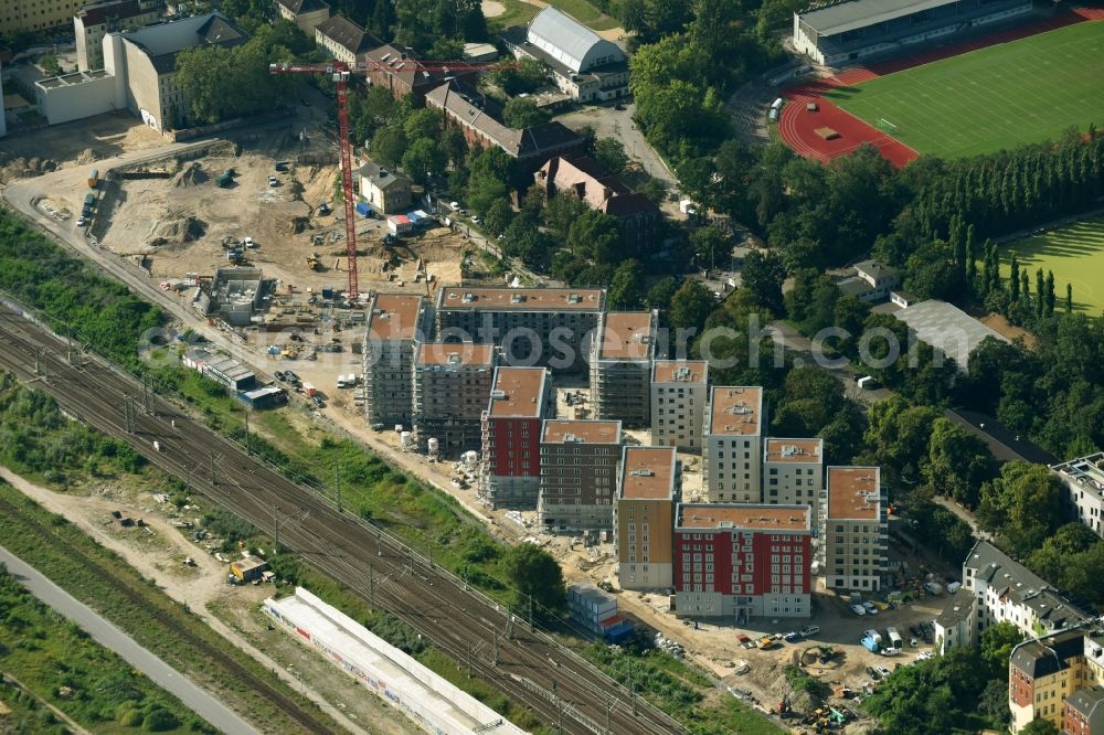 Berlin from above - Construction site to build a new multi-family residential complex Kruppstrasse - Lehrter Strasse in Berlin